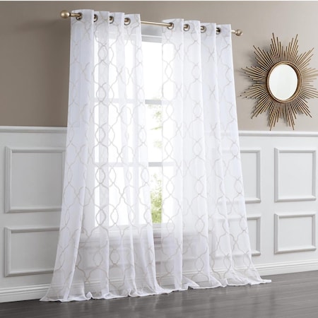 Palacedesigns 84 in. Charcoal Trellis Pattern Embroidered Window Curtain Panel PA3096051